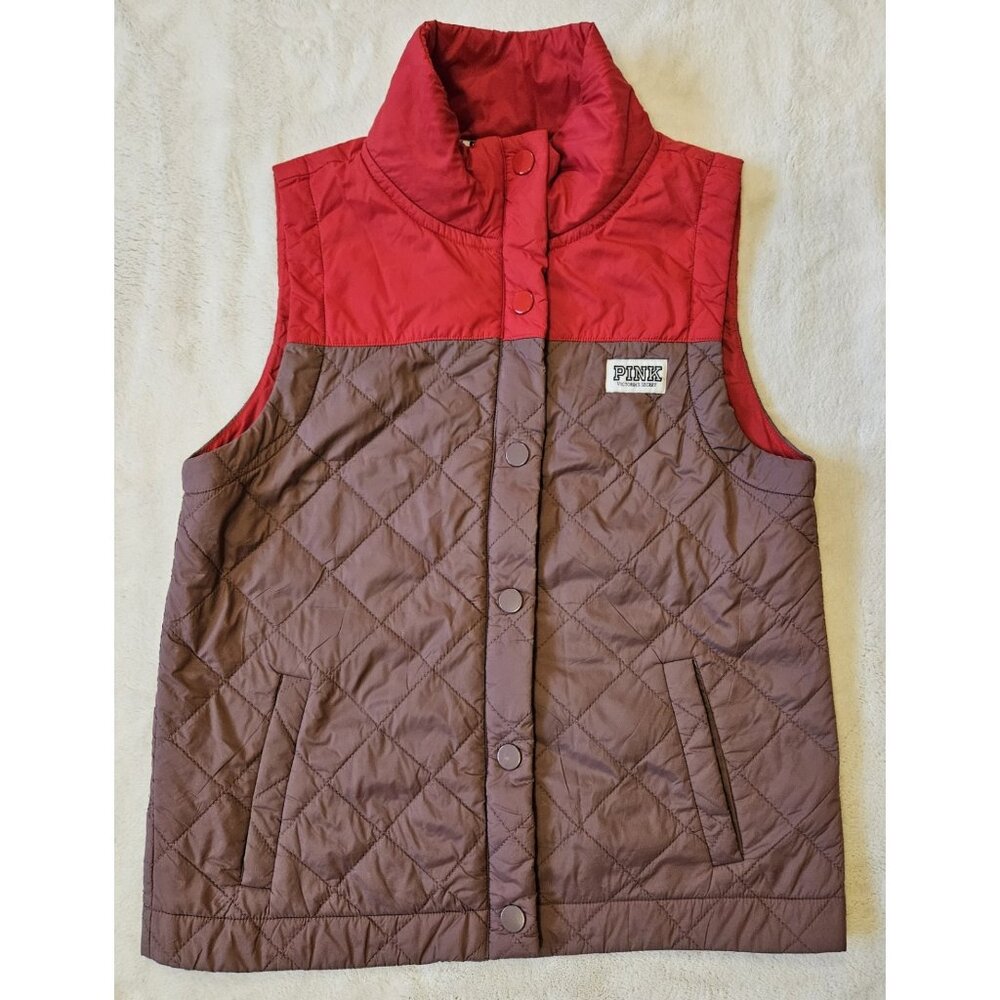 Victoria's Secret PINK Full Zip Quilted Vest Snap Button Jacket Colorblock XS